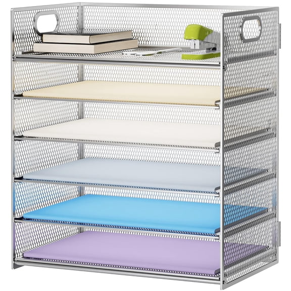 Paper Letter Tray - 6 Tier Mesh File Organizer With Handle  Sorter For Letter/a4 Office Folder Holder