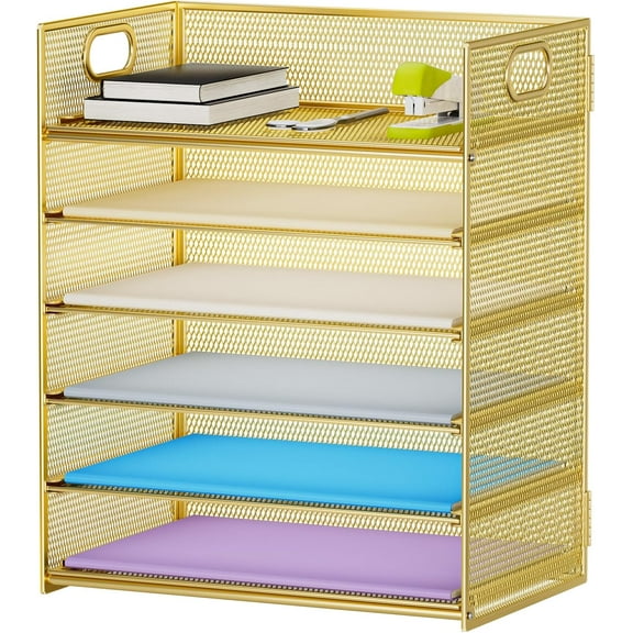 Paper Organizer Letter Tray - Mesh Desk File Organizer with Handle, Paper Sorter Organizer for Office File Folder Holder - Black