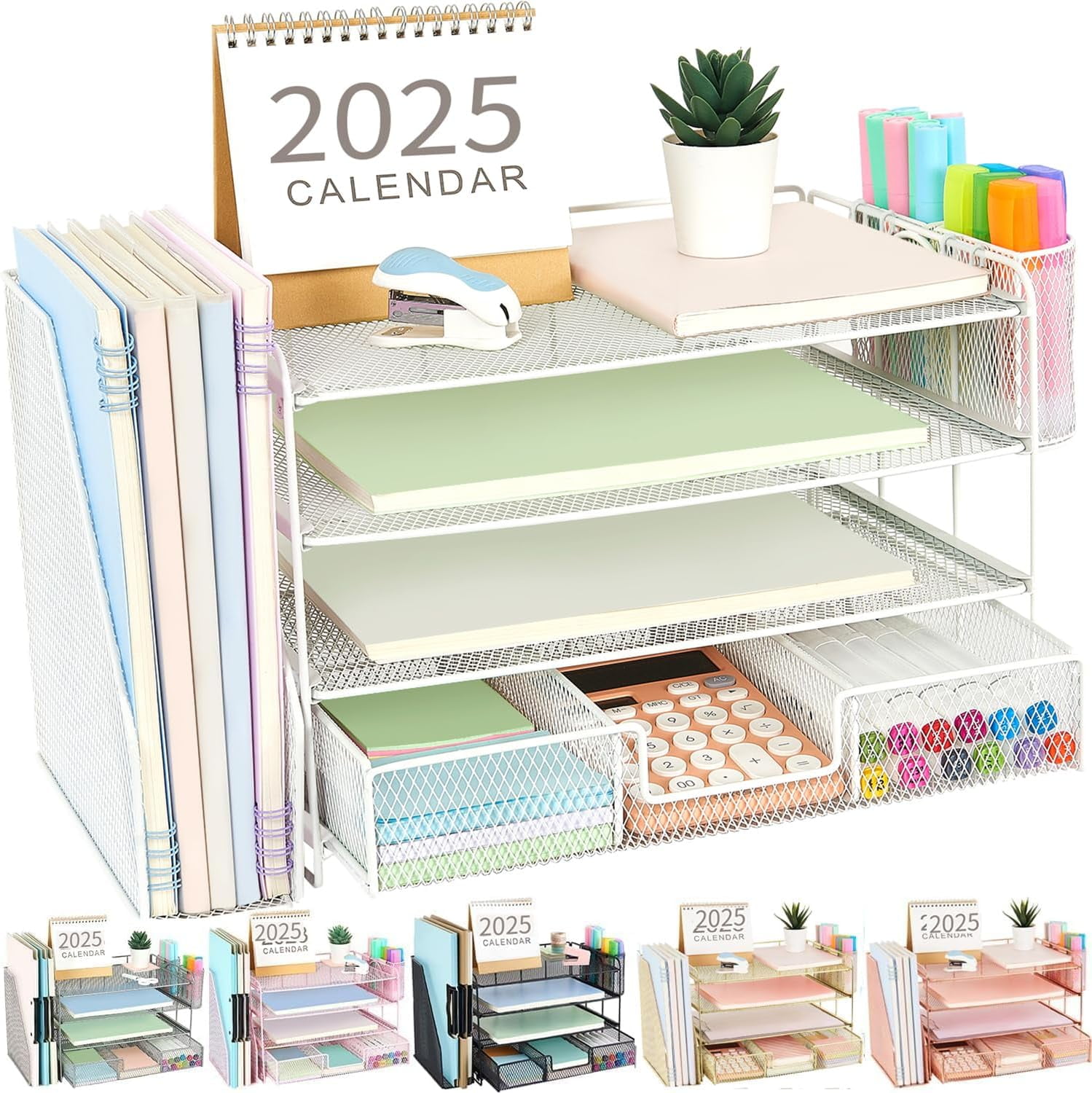 Desk Organizers and Accessories with File Holder,Desk Accessories & Workspace Organizers with Drawer and  Pen Holder, Paper Organizer for Office Supplies