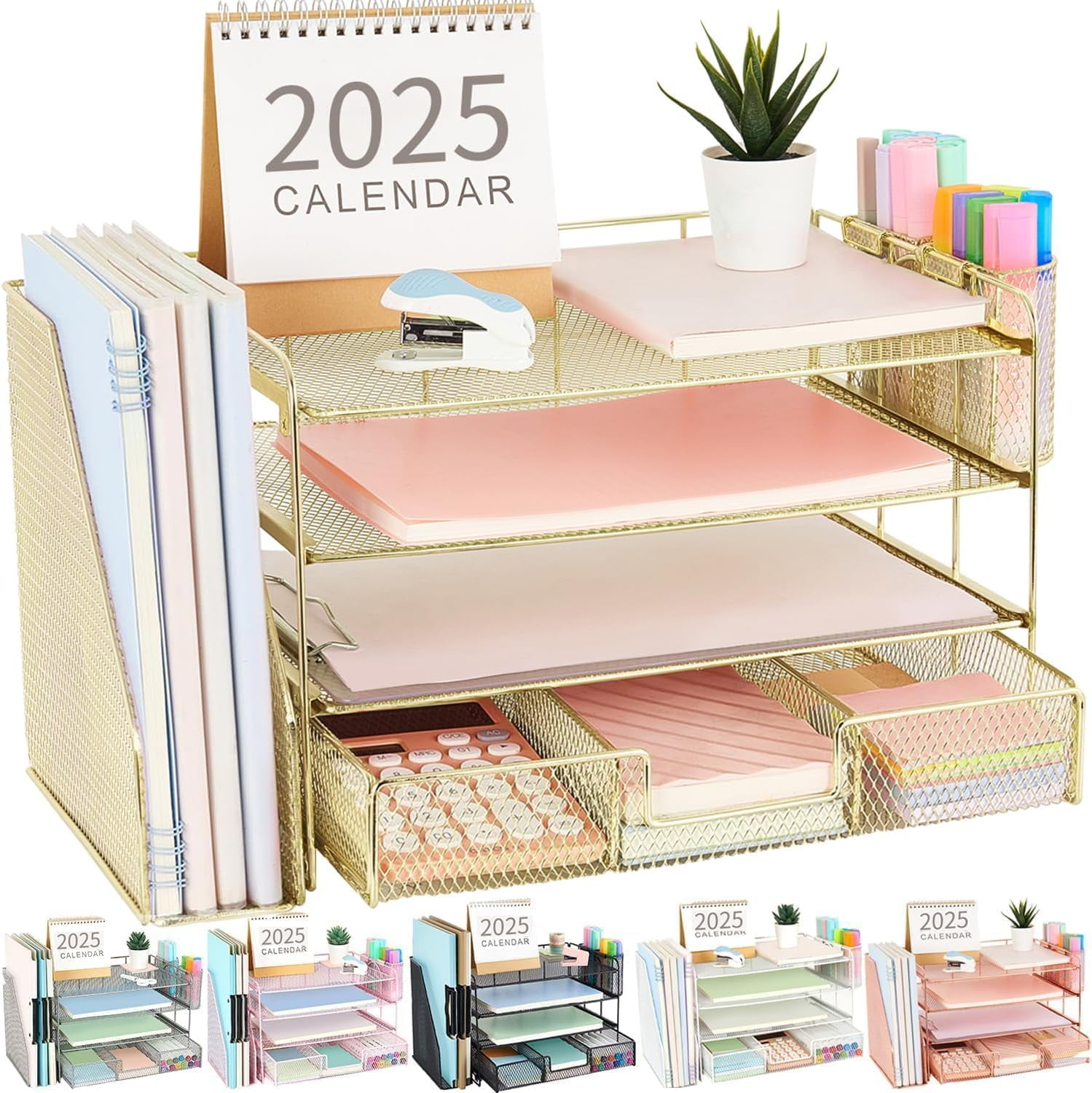 Desk Organizers and Accessories with File Holder, Desk Accessories & Workspace Organizers with Drawer and  Pen Holder, Paper Organizer for Office Supplies