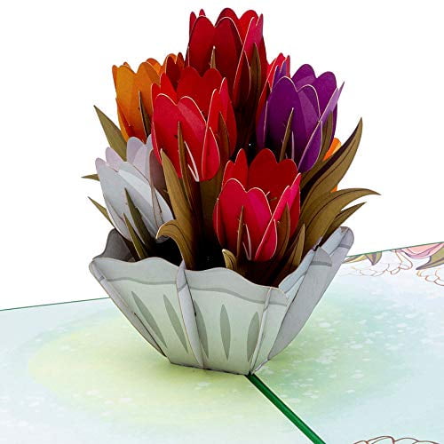 Paper Love 3D Pop Up Card, Tulips, Handmade 3D Popup Greeting Cards, For Thinking of You, Thank You, Sympathy, Wedding, Anniversary, Get Well, Just Because, Mother's Day, Valentine's Day, Al