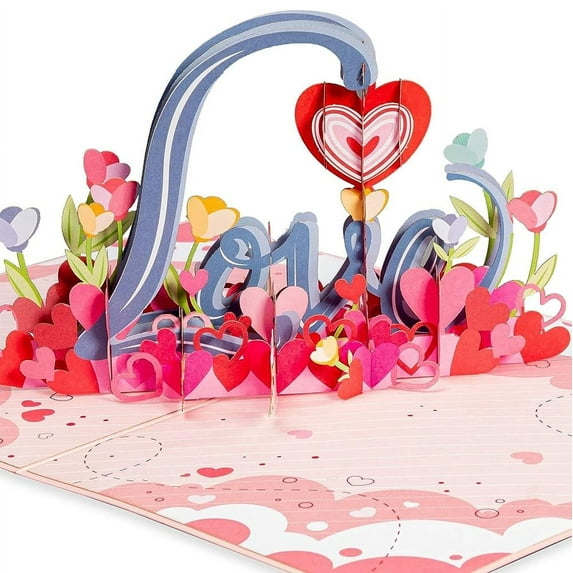 Paper Love Valentines Day Card, 3D Love Pop Up Greeting Card, Gift for Birthday, Wedding, Anniversary, Mothers Day, All Occasion - 5" x 7" Cover - Includes Envelope and Note Tag