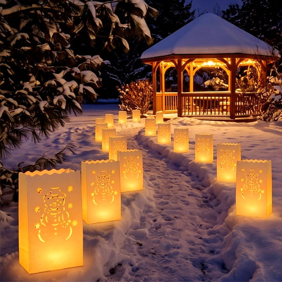 Paper Luminary Bags, 10 Pack Luminaria Bags for Pathway, Hollow Cut Candle Bags for Christmas Weddings Outdoor Holiday Decor