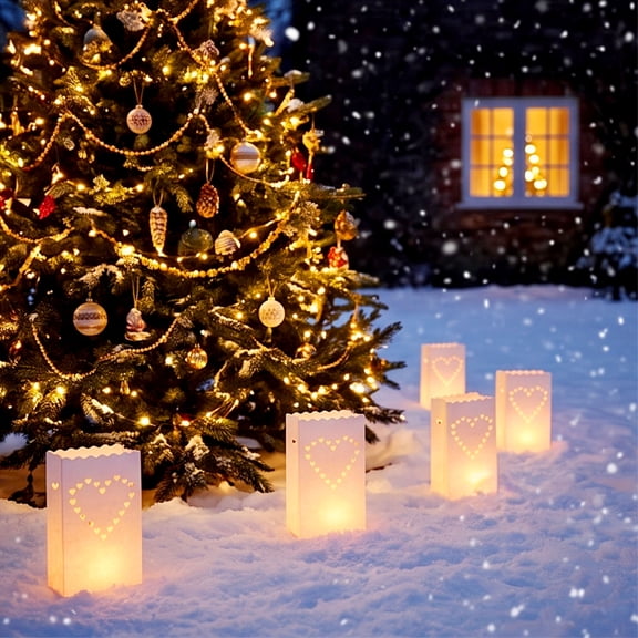 DZQMTKX Paper Luminary Bags for Christmas, Thanksgiving, Wedding, Outdoor Pathways, Holiday Decor, 10 Pack Luminaria Candle Holders