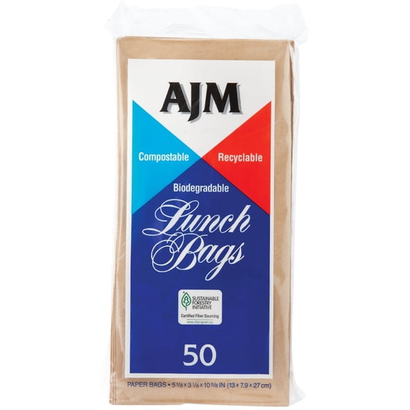 AJM Packaging Paper Lunch Bag Smart Savers - Self Standing - 100 Count, 5.13" x 10.38"