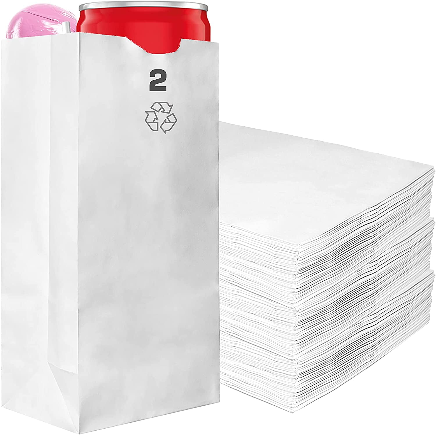 Paper Lunch Bags 2 Lb White Paper Bags 2LB Capacity - Kraft White Paper Bags, Bakery Bags, Candy Bags, Lunch Bags, Grocery Bags, Craft Bags - #2 Small Lunch Paper Bags by EcoQuality (500, #2 - 2LB)