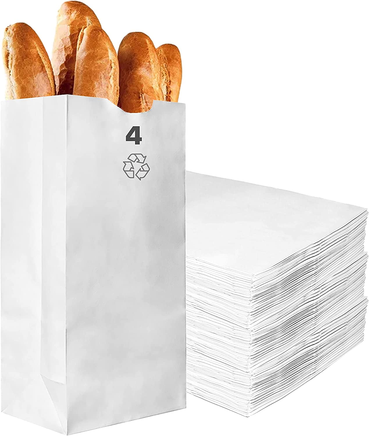 Paper Lunch Bags 4 LB White Paper Bags 4Lb Capacity - Kraft White Paper Bags, Bakery Bags, Candy Bags, Lunch Bags, Grocery Bags, Craft Bags - #4 Medium Lunch Paper Bags by EcoQuality (400, #4 - 4Lb)