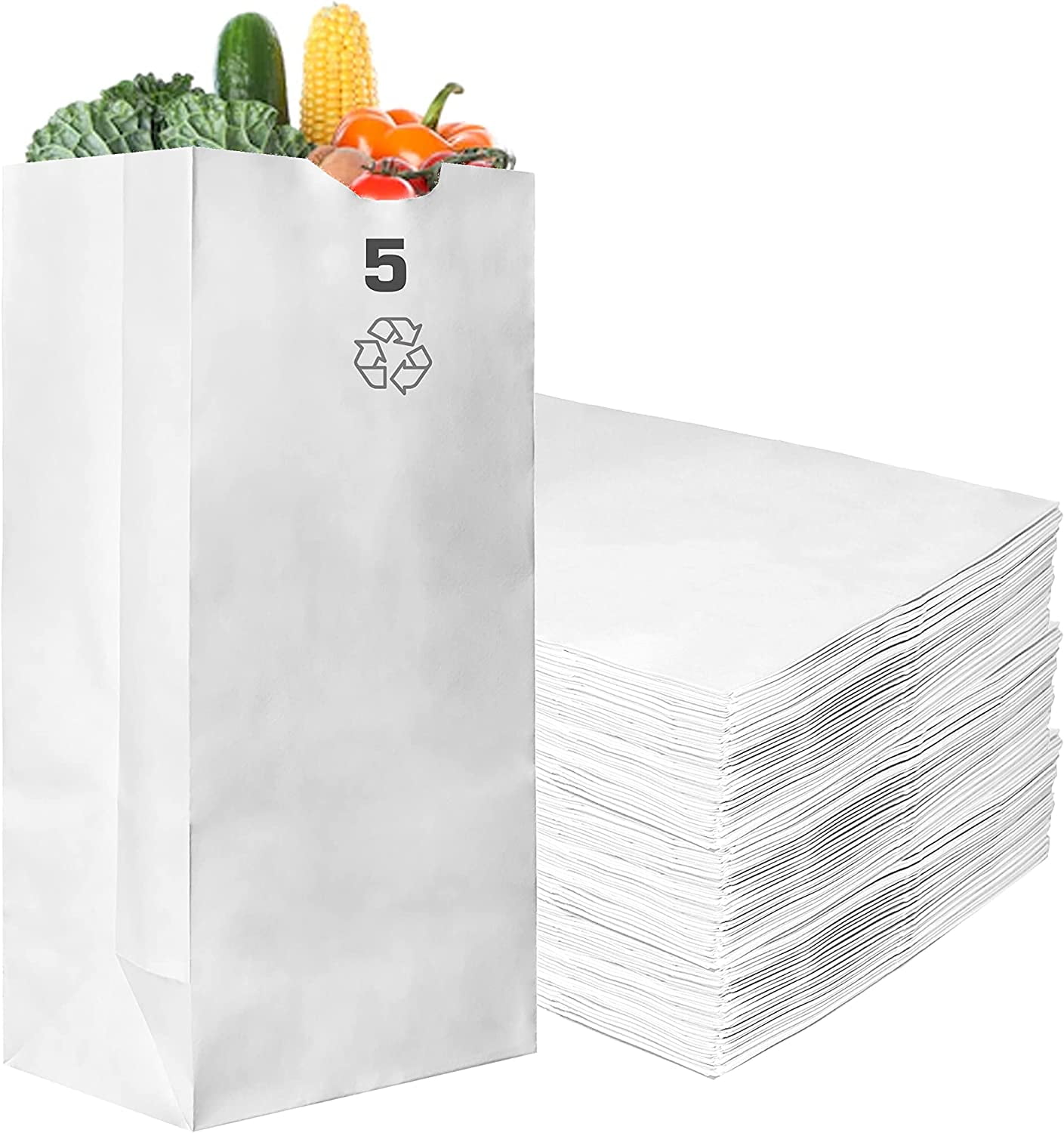 Paper Lunch Bags 5 Lb White Paper Bags 5LB Capacity - Kraft White Paper Bags, Bakery Bags, Candy Bags, Lunch Bags, Grocery Bags, Craft Bags - #5 Medium Lunch Paper Bags by EcoQuality (300, #5 - 5LB)