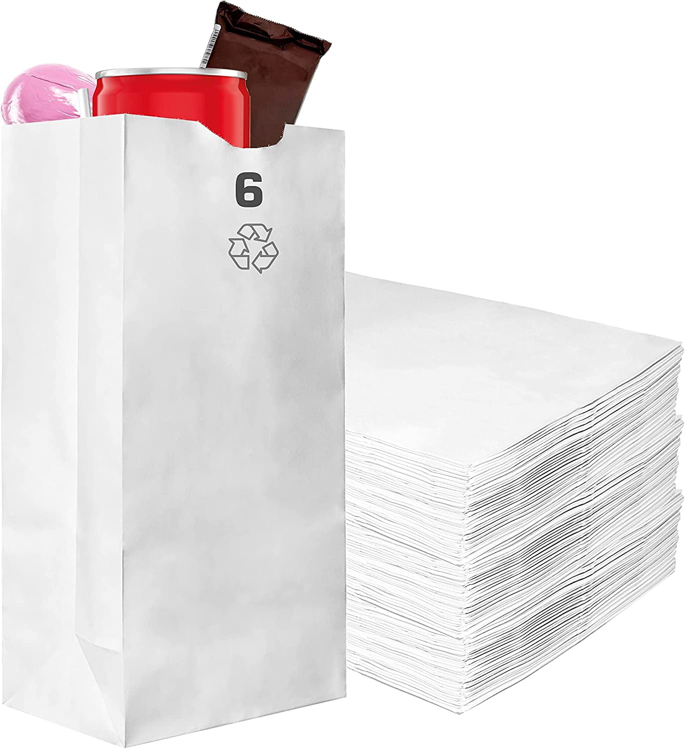 Paper Lunch Bags 6 Lb White Paper Bags 6LB Capacity - Kraft White Paper Bags, Bakery Bags, Candy Bags, Lunch Bags, Grocery Bags, Craft Bags - #6 Lunch Paper Bags by EcoQuality (500, #6 - 6LB)