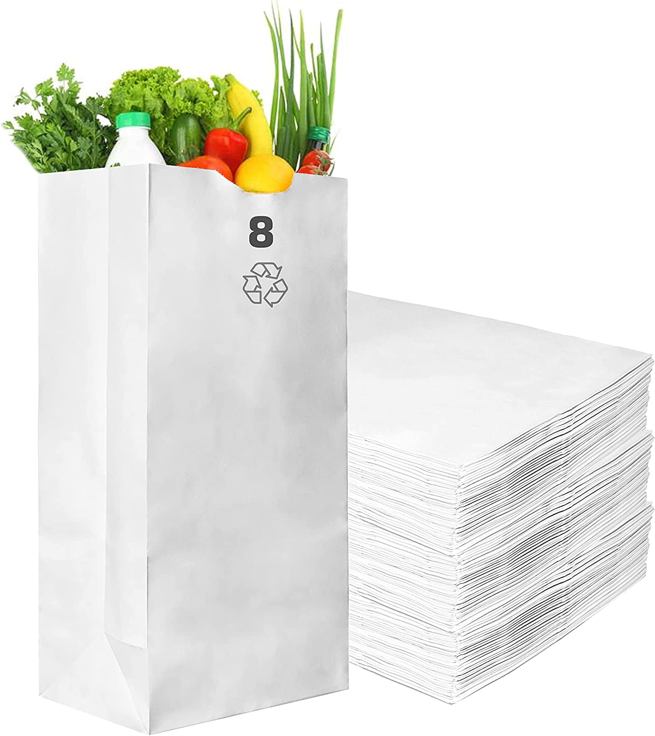 Paper Lunch Bags 8 Lb White Paper Bags 8LB Capacity - Kraft White Paper Bags, Bakery Bags, Candy Bags, Lunch Bags, Grocery Bags, Craft Bags - #8 Lunch Paper Bags by EcoQuality (2000, #8 - 8LB)