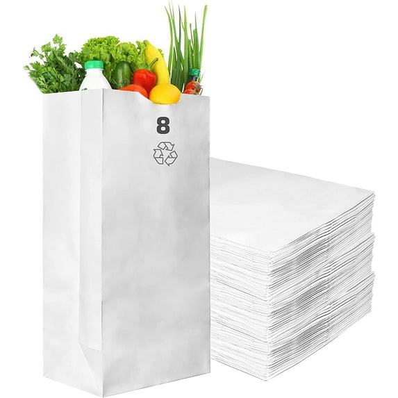 Paper Lunch Bags 8 Lb White Paper Bags 8LB Capacity - Kraft White Paper Bags, Bakery Bags, Candy Bags, Lunch Bags, Grocery Bags, Craft Bags - #8 Lunch Paper Bags by EcoQuality (200, #8 - 8LB)
