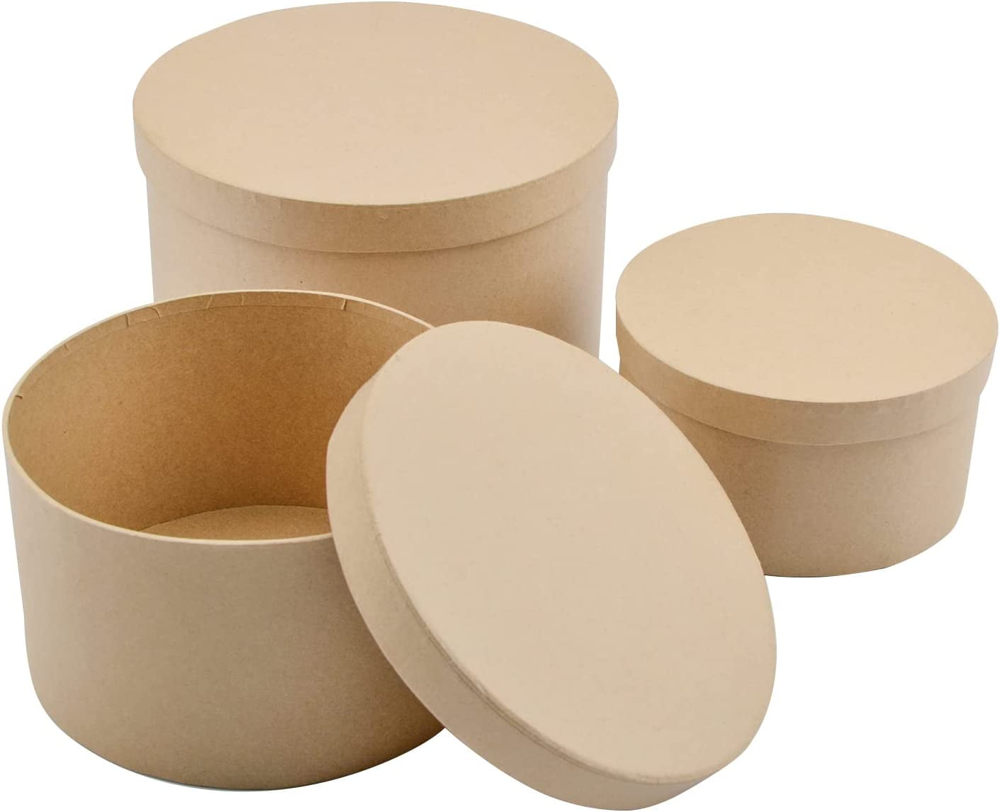 Paper Mache Box, Set of 3 Round Paper Mache Hat Boxes Kraft Paper ...