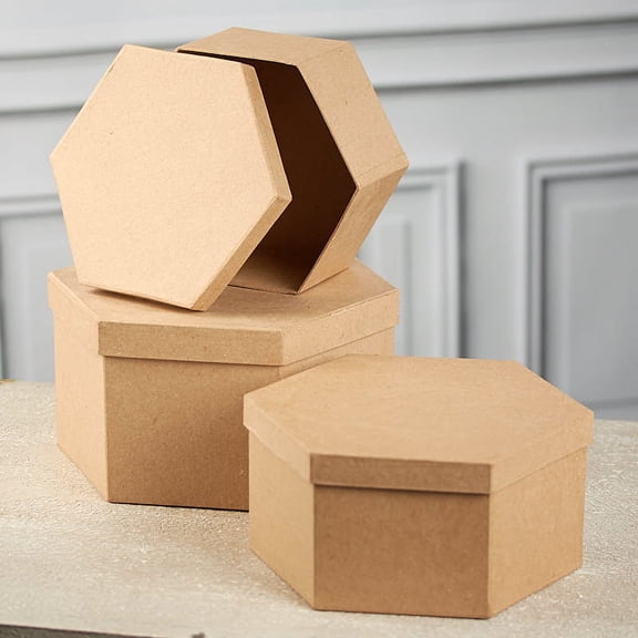 Factory Direct Craft Paper Mache Hexagon Box Set, Set of 3, Nested Craft Storage Boxes