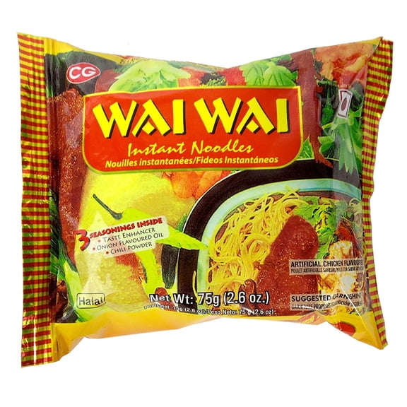 Wai Wai Instant Noodles, Chicken Flavored, 2.6-Ounce 75g Packages (Pack of 30)