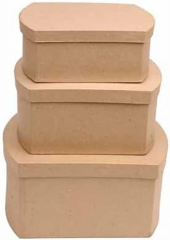 Paper Mache Rectangle Rounded End Boxes(3 Pieces) Handcrafted Round