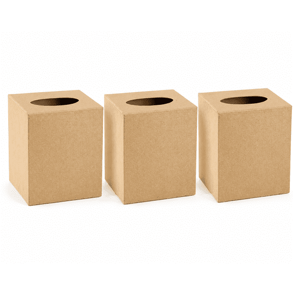 Factory Direct Craft 5" Paper Mache Cube Tissue Box Covers Package of 3 for Painting and Decorating