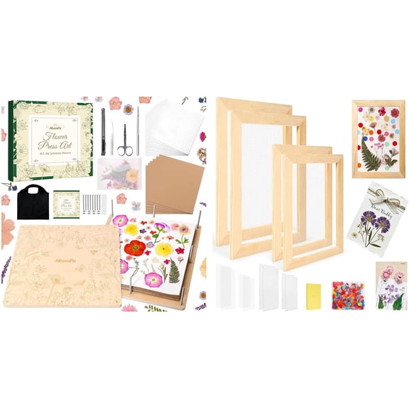 Paper Making Kit & 15 x 15 inch Flower Press Kit for Pressed Flowers Art, Flower Preservation Kit for Frame Bookmark Resin Craft Projects