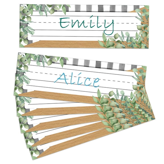 Paper Manuscript Name Plates Writable Name Labels with 40Pcs Double-sided Adhesive for Classroom Desk Name Leaf 228.6x76.2mm diy