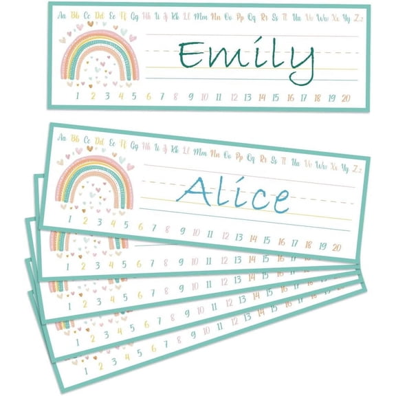 Paper Manuscript Name Plates Writable Name Labels with 40Pcs Double-sided Adhesive for Classroom Desk Name Rainbow 228.6x76.2mm for DIY