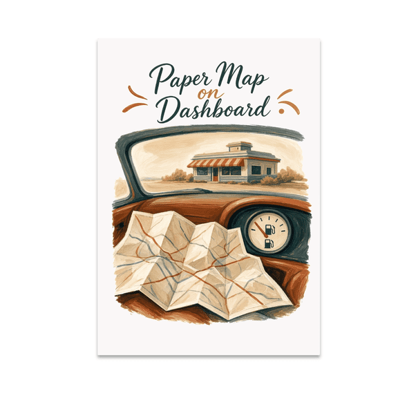 Paper Map on the Dashboard Wall Art - Road Trip Enthusiast - 13x19 Poster Print