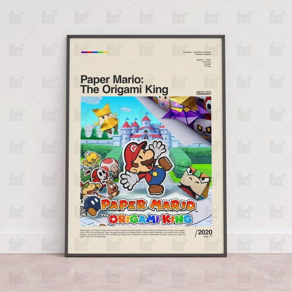 Paper Mario Origami Adventure Poster | Folded World Theme Wall Art for Gaming Decor Home Decor | Colorful Paper Style Artwork Gift for Fans | Size 24x36 Unframed Poster