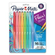 Paper Mate 2181607 Medium 0.7 mm Flair Duo Felt Tip Porous Point Pen Stick - Assorted Ink and Barrel Colors (16/Pack)