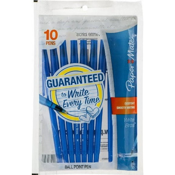 Paper Mate Write Brothers Ballpoint Pens Medium Tip Blue - 10 Count
