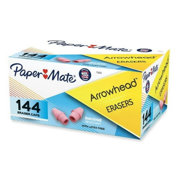 Paper Mate Arrowhead Eraser Caps, For Pencil Marks, Pink, 144/Box, Each