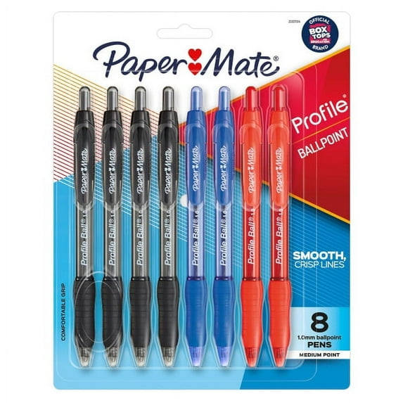 Paper Mate Ballpoint Pen, Profile Retractable Pen, Medium Point (1.0mm), Assorted, 8 Count