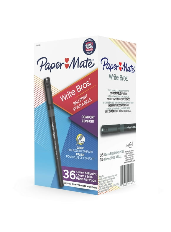 Paper Mate Ballpoint Pens, Write Bros. Grip Black Ink Pens, Medium Point (1.0 mm), 36 Count