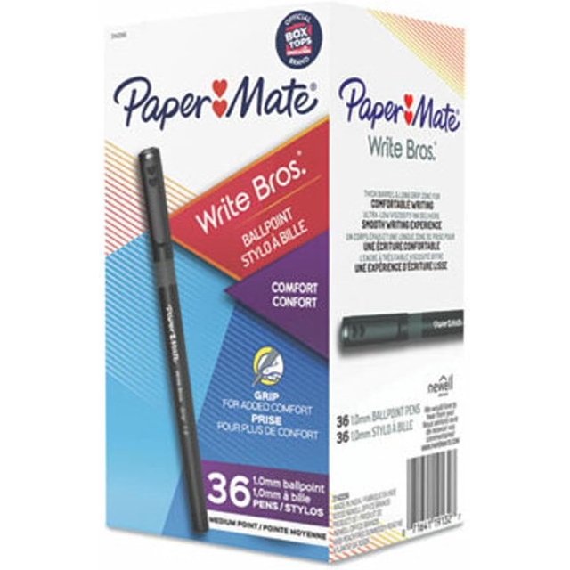 Paper Mate Ballpoint Pens, Write Bros. Grip Black Ink Pens, Medium