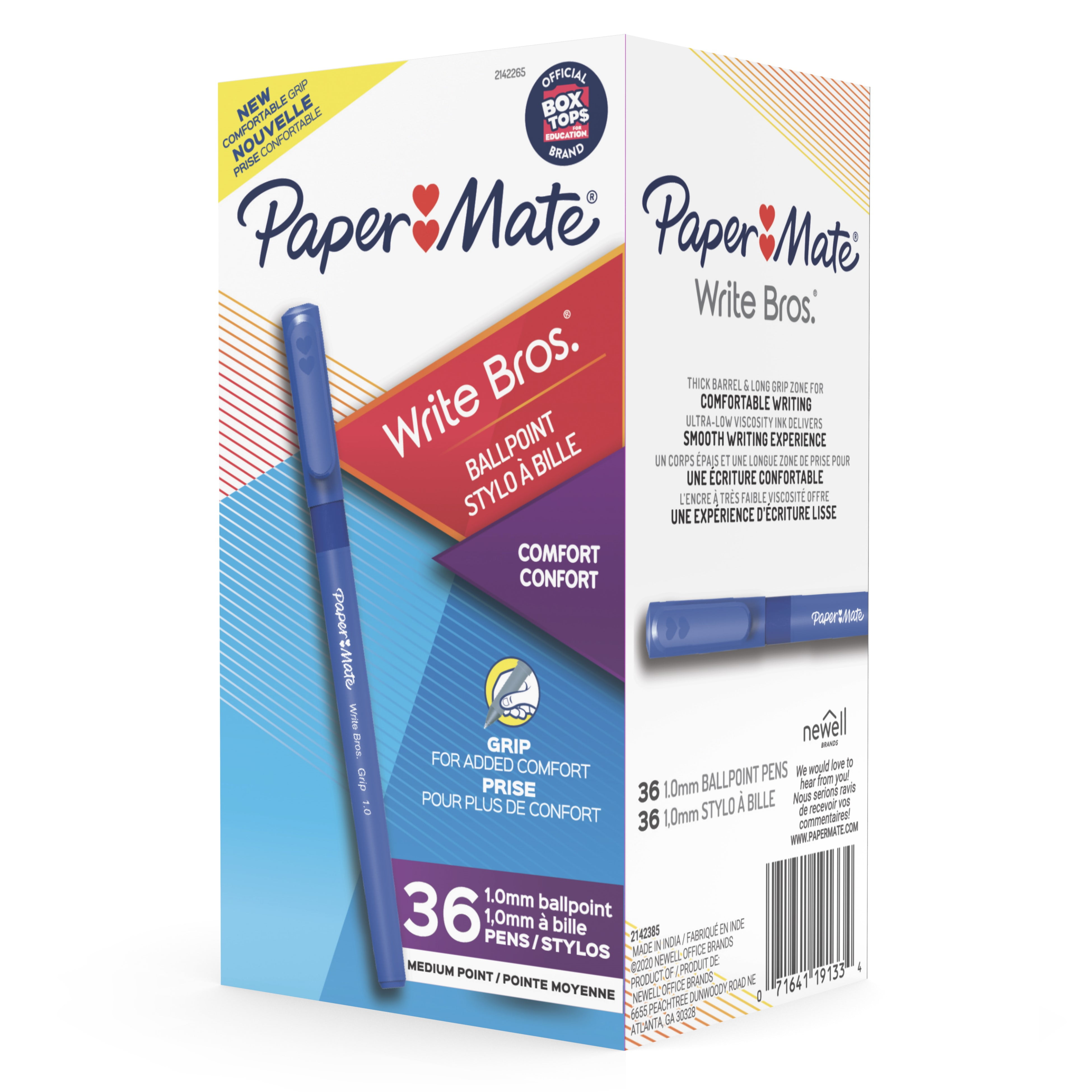 Paper Mate Ballpoint Pens, Write Bros. Grip Blue Ink Pens, Medium Point (1.0 mm), 36 Count