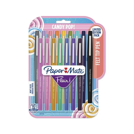 Paper Mate Flair Felt Tip Pens, Medium Point (0.7mm), Limited Edition Candy Pop Pack, 16 Count