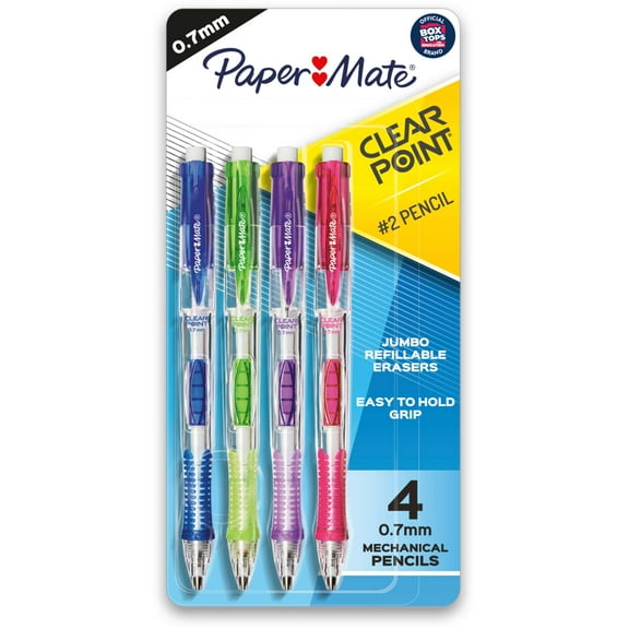 Paper Mate Clear Point Mechanical Pencils, 0.7mm, HB #2, Fashion Barrels, 4 Count