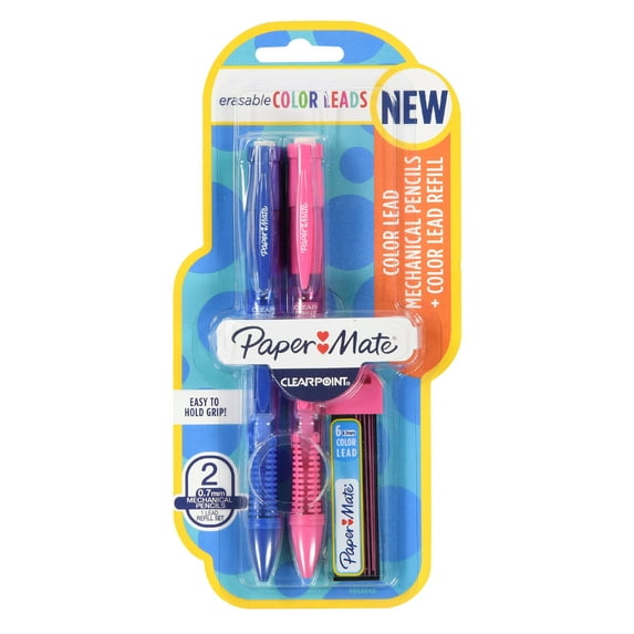 Paper Mate Clearpoint Color Leads Mechanical Pencils and Refills, 0.7mm, Assorted Colors, 3 Count