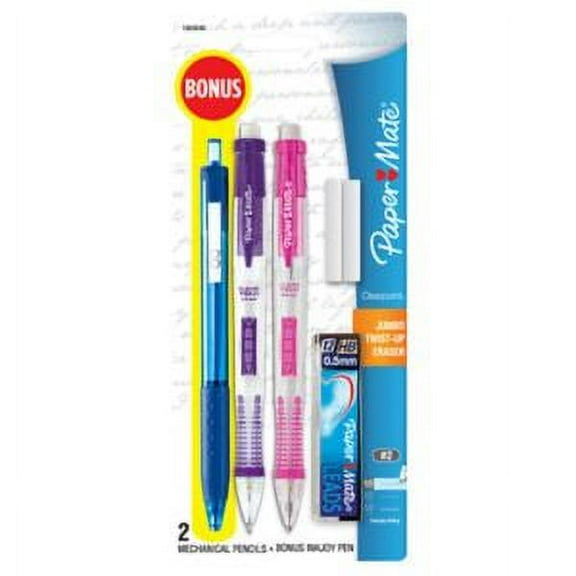 Paper Mate Clearpoint Mechanical Pencils, 0.5mm, HB #2, with Bonus InkJoy 300RT Blue Ballpoint Pen, 2 + 1 Pack