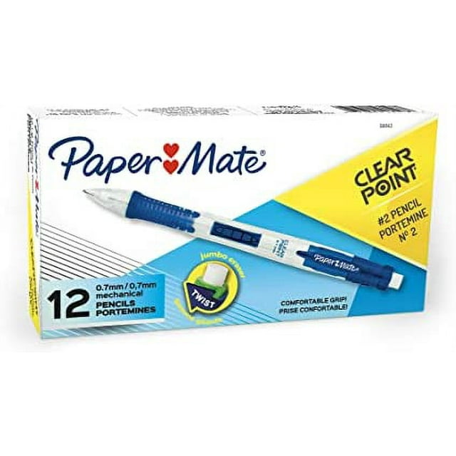Paper Mate Clearpoint Mechanical Pencils, 0.7 mm #2 Pencil | Pencils for School Supplies, Blue Barrels, 12 Count