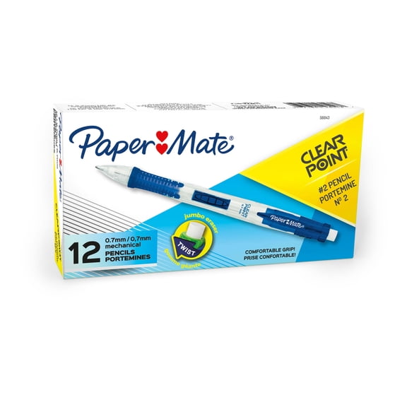Paper Mate Clearpoint Mechanical Pencils, HB #2 Lead (0.7mm), Blue Barrels, 12 Count
