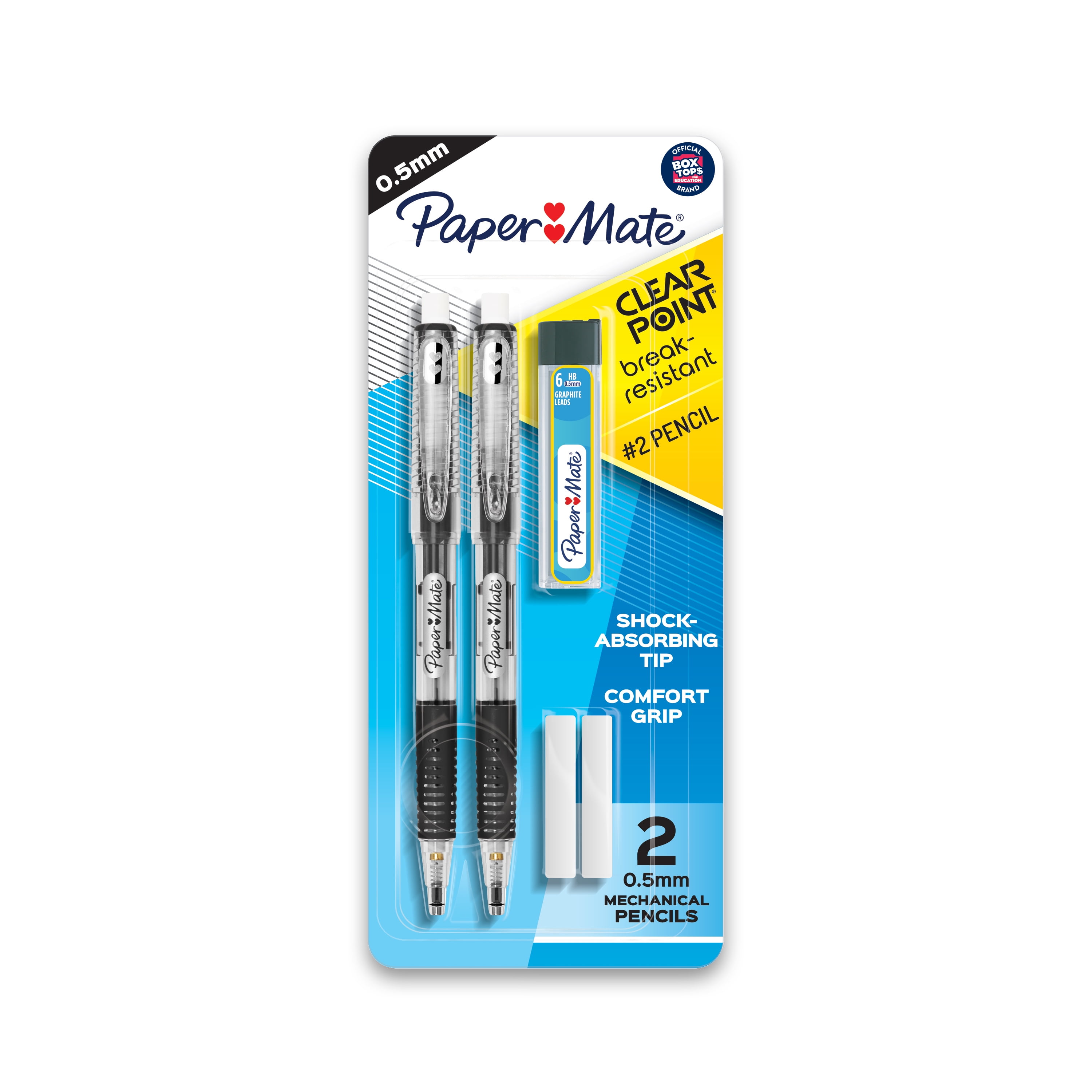 Paper Mate Clearpoint Mechanical Pencils, HB #2 Lead (0.5mm), with Lead  Refills and 2 Erasers 