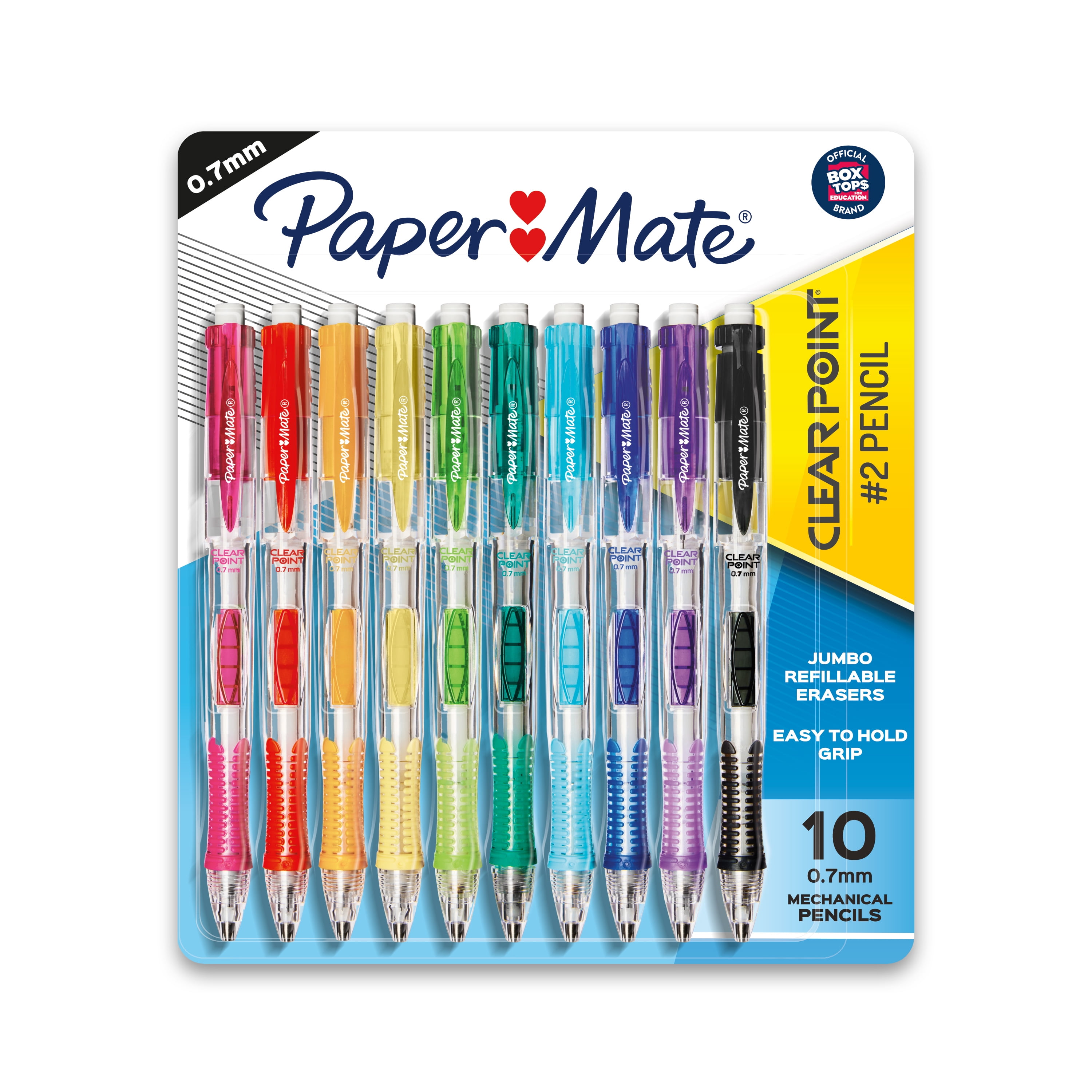 Paper Mate Clear Point Mechanical Pencil, 0.7 mm, HB (#2), Black Lead, Assorted Barrel Colors, 10/Pack