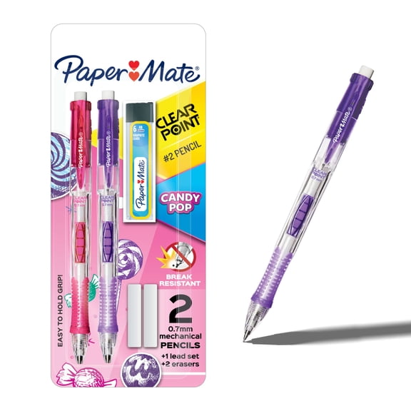 Paper Mate Clearpoint Mechanical Pencil, Candy Pop, HB #2 Lead, 2 Count