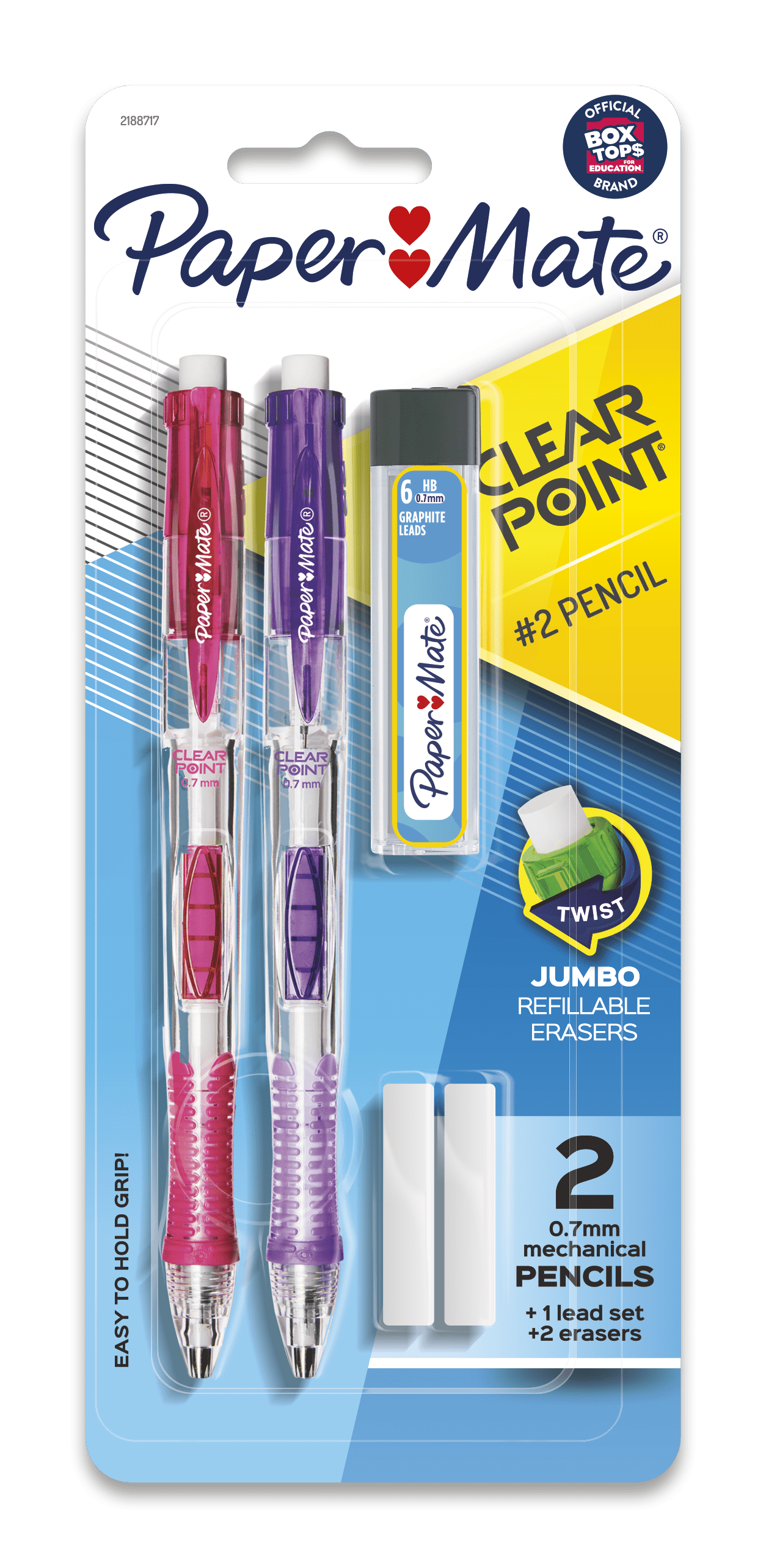 Paper Mate Clearpoint Mechanical Pencils, HB #2 Lead (0.7mm), Pink & Purple Barrel Colors, 2 Count
