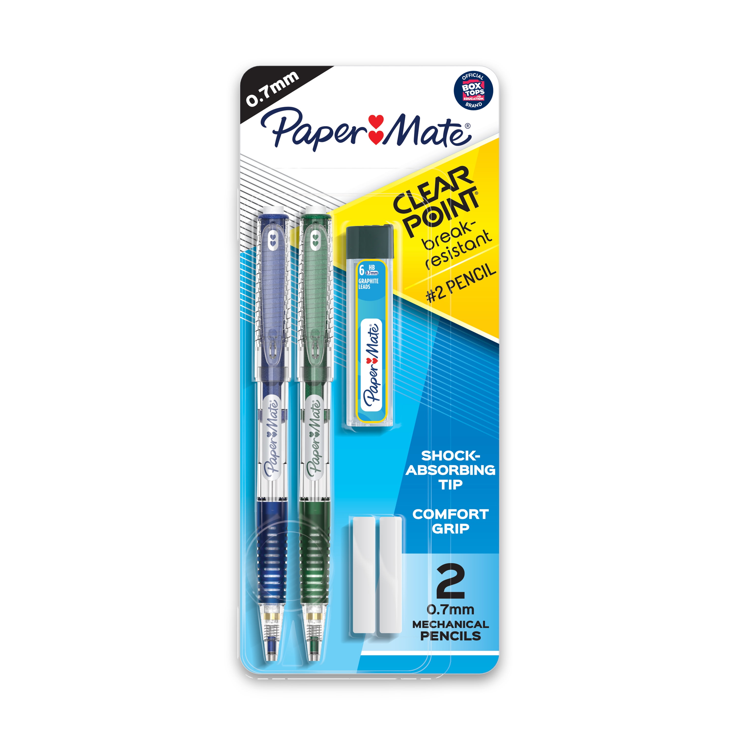 Paper Mate Clearpoint Mechanical Pencils, HB #2 Lead (0.7mm), with Lead Refill Set and 2 Erasers