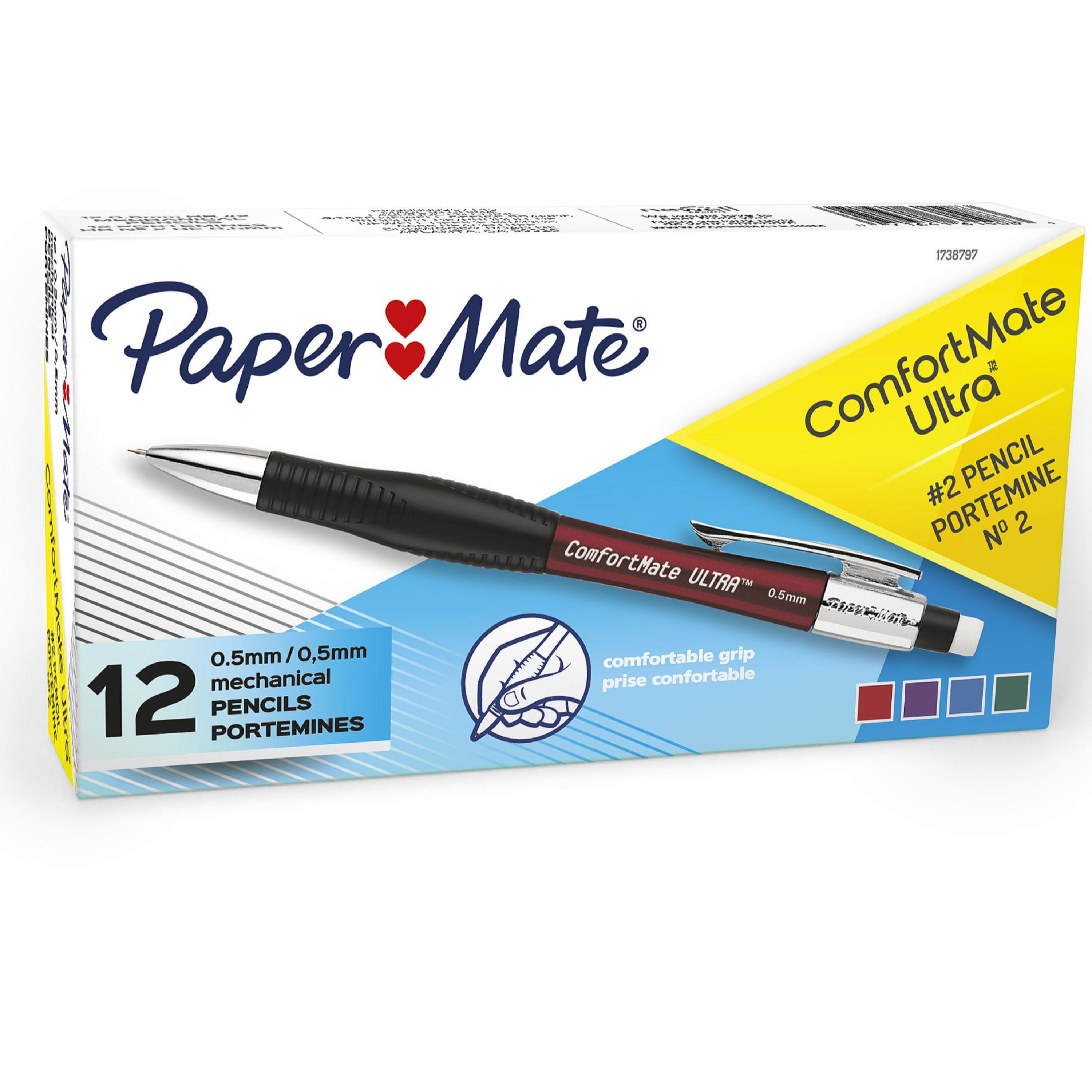 Paper Mate Comfort Mate Ultra Mechanical Pencils, 0.5mm, HB #2, Assorted Colors, 12 Count
