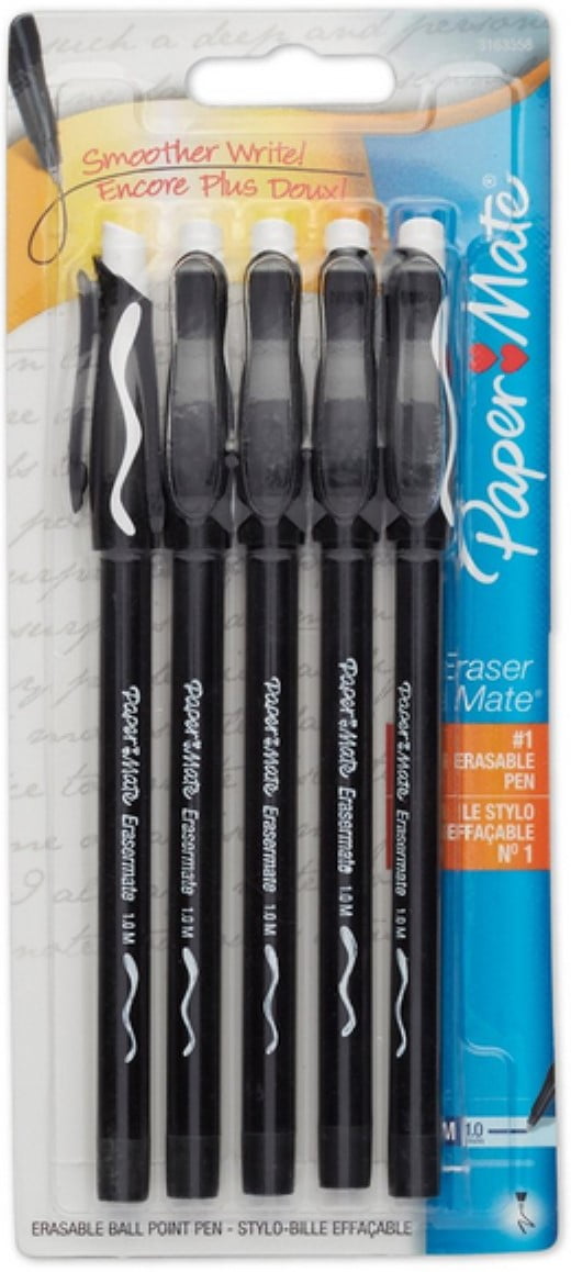 Paper Mate Eraser Mate Ball Point Pens, Medium, Black 4 Ea (Pack of 3)