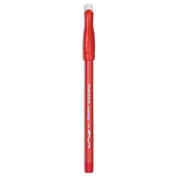 Paper Mate Eraser Mate Ballpoint Pen, Stick, Medium 1 mm, Red Ink, Red Barrel, Dozen, Each
