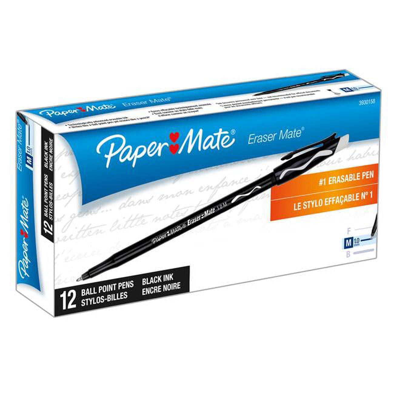Paper Mate Eraser Mate Pen, Black, 12 Per Pack, 2 Packs