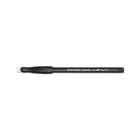 Paper Mate Eraser Mate Stick Ballpoint Pen, Medium Point, 1 mm, Black Ink, 12 Count