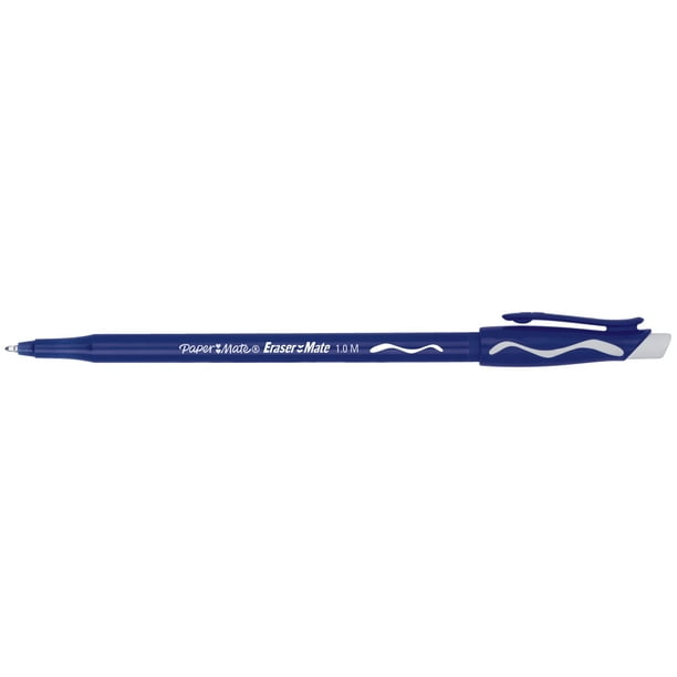 Paper Mate EraserMate Erasable Pen, Medium Point, Blue, 12 Count