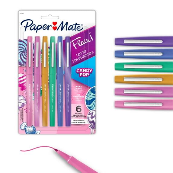 Paper Mate Flair Felt Tip Pens, #1 Teacher Choice, Medium Point (0.7mm), Limited Edition Candy Pop Pack, 6 Count